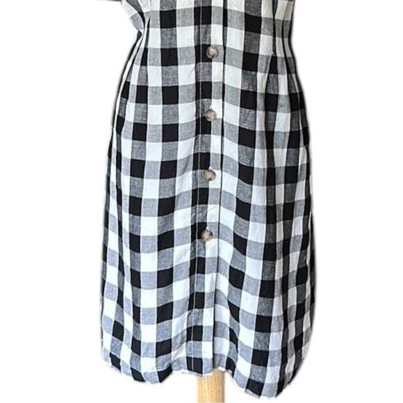 LOFT Gingham Linen Blend Button Up Dress Black White Preppy Girly Casual Size 10 - Picture 5 of 16